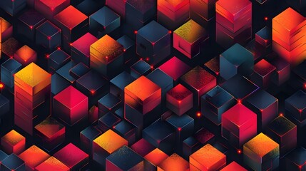 Aufkleber - Hypnotic Geometric Abstraction Vibrant 3D Cubes and Polygons in Vivid Colors