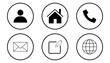 Call, mobile, globe, edit, home & user profile. Circle vector icons. Basic contacts icon 2024.