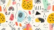 © QuietWord - cartoonish seamless pattern doodle funny shape bright cheerful color, Generative Ai