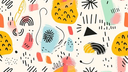cartoonish seamless pattern doodle funny shape bright cheerful color, generative ai