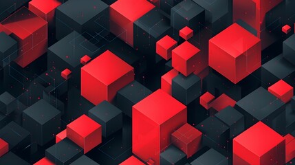 Leinwandbilder - Striking Geometric Cube Arrangement in Contrasting Red and Black Tones Showcasing a Futuristic and Minimalist Design Aesthetic