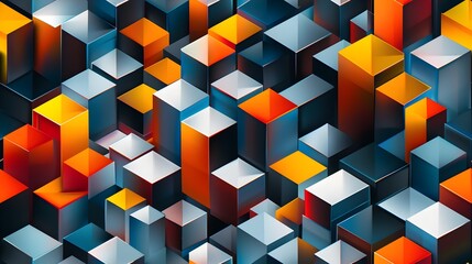 Leinwandbilder - Vibrant Geometric Abstract Cubic Shapes Background with Futuristic Dimensional Patterns