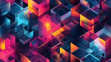 Poster - Vibrant Geometric Abstract Cube Pattern with Colorful Gradient Backgrounds and Dimensional Shapes