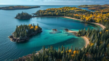 Wall Mural - Aerial view of the Pukaskwa National Park in Ontario, Canada, a remote wilderness on the shores of Lake Superior, offerin