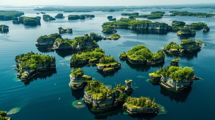 Wall Mural - Aerial view of the Mingan Archipelago in Quebec, Canada, a series of limestone islands and monoliths along the North Shor