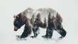 Double exposure artwork of a bear in the woods.