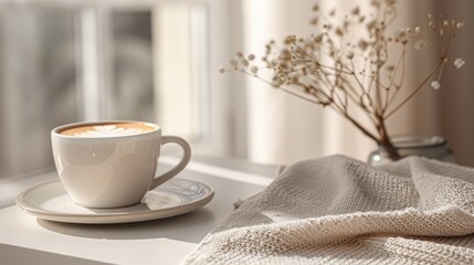 A cappuccino on a work table in a boho-style office