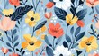 © QuietWord - beautiful artful flower seamless pattern nursery design cartoon style illustration with grungy texture, Generative Ai