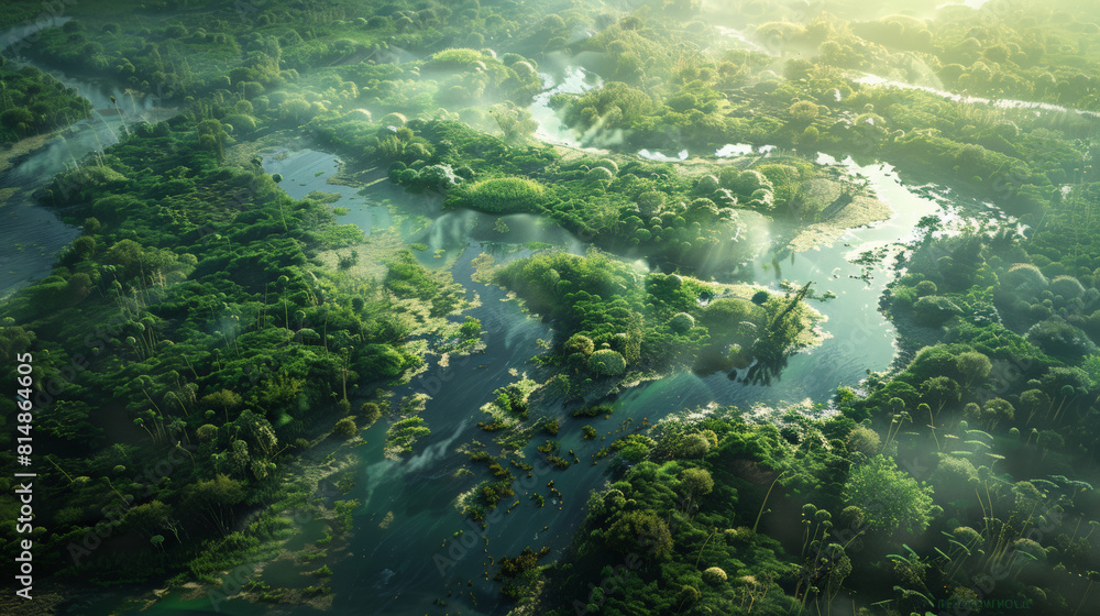 An aerial view showcasing the intricate layout of Eden, with all four ...