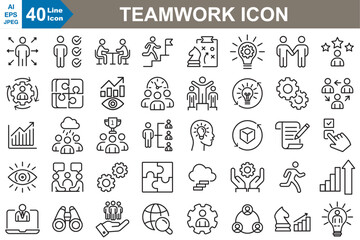 Wall Mural - teamwork outline icons set vector illustrator.perfect for business, team building, and hr, these min