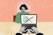 © deagreez - Composite photo collage of astonished inappropriate girl candidate receive refusal hands macbook app isolated on painted background