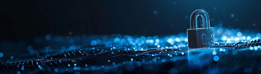 Wall Mural - the dark blue background highlights the digital padlock symbolizing secure cybersecurity technology 