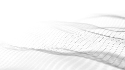 Fototapete - Technology white wave of particles. Big data visualization. Analytics representation. Digital background. 3d rendering.