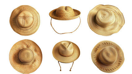 Wall Mural - Set straw hat on transparent background.