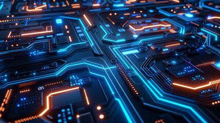 a computer chip is shown in a blue color. the chip is made up of many small squares, and it looks li