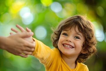 Little boy reaching for hand