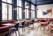 © Sharif54 - Stylish cafe interior with chairs and eating tables with sofa, window.