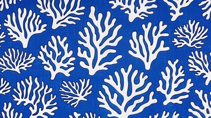 Wall Mural - A white coral pattern on a blue background.