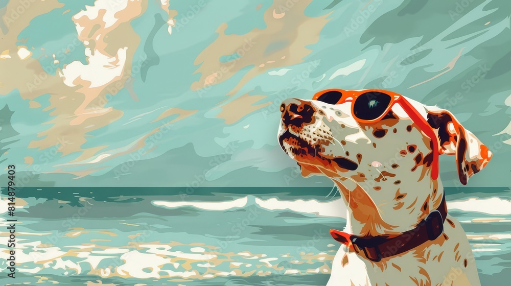 Dog in sunglasses chilling on sea summer illustration flat design top ...