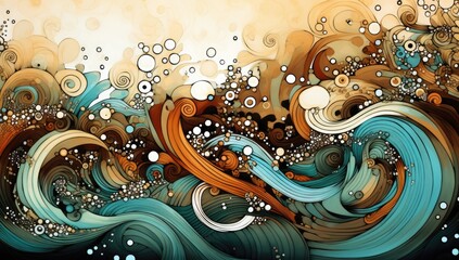 Wall Mural - swirl, surfing, contour, painting, rippled, fantasy, ornament, outline, wave, drop, liquid, graphic, grunge, motion, wallpaper, frame, drawing, drawn, shape, paper, retro, illustration, ocean, element