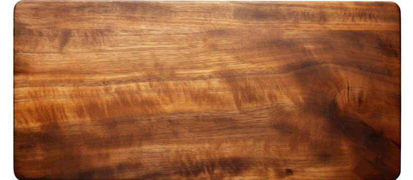 A dark colored wooden cutting board is seen in isolation on a white background with a clipping path included for easy removal. Copyspace image