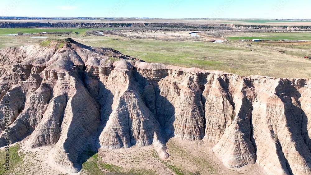 Looking down on Badlands South Dakota eroding rock formations and ...