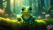 Cute little green baby frog, cartoon illustration.