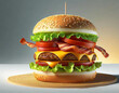 Cheeseburger with bacon, on a white background, illustration.