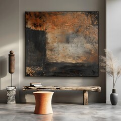 abstract painting on gray wall house interior design minimalist living frame mockup modern interior