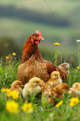 Wall Mural - Big hen with chicks