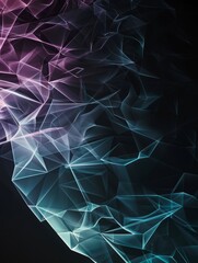 Wall Mural - Luminescent Polygon Waves of Plum and Aquamarine Radiating on a Sleek Black Background