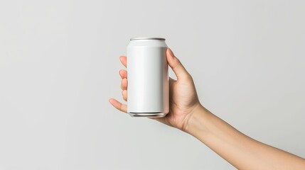 A blank can is held in hand against a white background, poised to accommodate your design. This image is ready for your customization.