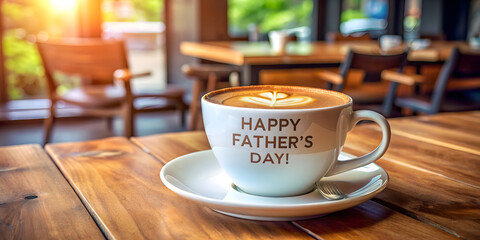 2:1.Father's Day Greetings: Cappuccino Cup on Café Table (Spacious Copy Area). Perfect for: Father's Day Celebrations, Café Promotions, Family Events, Social Media Posts, Greeting Cards, Event Flyers.