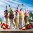 strawberry ice cream.a variety of indulgent frozen treats, such as mouth-watering ice cream sundaes, flavorful popsicles, and creamy gelato, offering a cool and refreshing respite from the summer heat