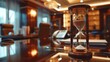 © photolas - A close-up view of a sophisticated hourglass capturing the passage of time in a luxurious office setting, symbolizing deadline and time management in business.