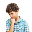 Thoughtful Boy on White Background - Pensive and Reflective