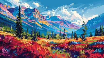 Wall Mural - Vibrant Color of Montana Wilderness  vector Art