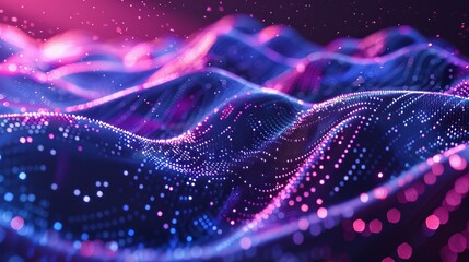 Wall Mural - An abstract background showcases flowing particles, embodying a 3D sci-fi user interface concept with gradient dots and lines. It's a representation of digital cyberspace and high-tech technology.