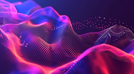 Wall Mural - An abstract background showcases flowing particles, embodying a 3D sci-fi user interface concept with gradient dots and lines. It's a representation of digital cyberspace and high-tech technology.