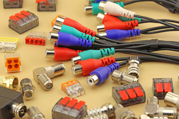 Wall Mural - Cable with connectors for connecting audio and video equipment. Close-up.