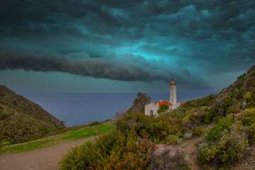 Wall Mural - Sarpıncık Lighthouse (Karaburun Lighthouse), with access to 12 miles of sight, has been in service in the direction of Urla-Karaburun in İzmir Çeşme Peninsula