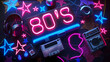 © Orkidia - 80's theme background in neon colors design