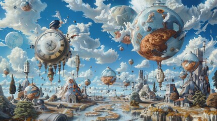 Canvas Print - Melting clocks and distorted figures in surreal landscape backdrop