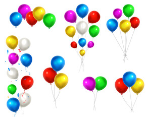 Wall Mural - Balloons Mega Set Vector Illustration. 3d realistic colorful decorations for birthday, other events