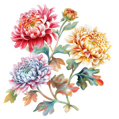 Wall Mural - chrysanthemum flower watercolor clipart illustration on white or transparent background