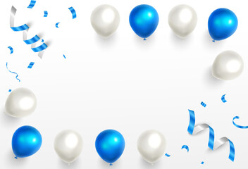Wall Mural - Celebration Party Banner With Blue Color Balloons Background. Grand opening card luxury greeting rich. 3D Vector illustration frame