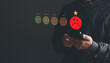 © PB Studio Photo - Man using phone to rate sad face icon one star, showing extreme dissatisfaction concept about  bad experience or bad service and customers are not satisfied Low scores in customer feedback assessment