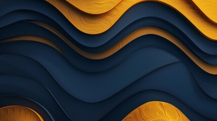 Wall Mural - 3D modern wave curve abstract presentation background. Luxury paper cut background. Abstract decoration, golden pattern, halftone gradients, 3d Vector illustration. Dark blue background