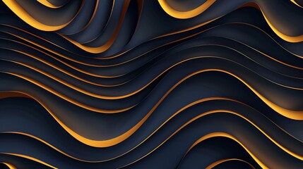 Wall Mural - 3D modern wave curve abstract presentation background. Luxury paper cut background. Abstract decoration, golden pattern, halftone gradients, 3d Vector illustration. Dark blue background