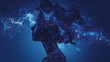 © Nano Photos - A digital artwork of a woman's silhouette merging with a starry night sky, symbolizing the cosmos blending with human imagination or consciousness.